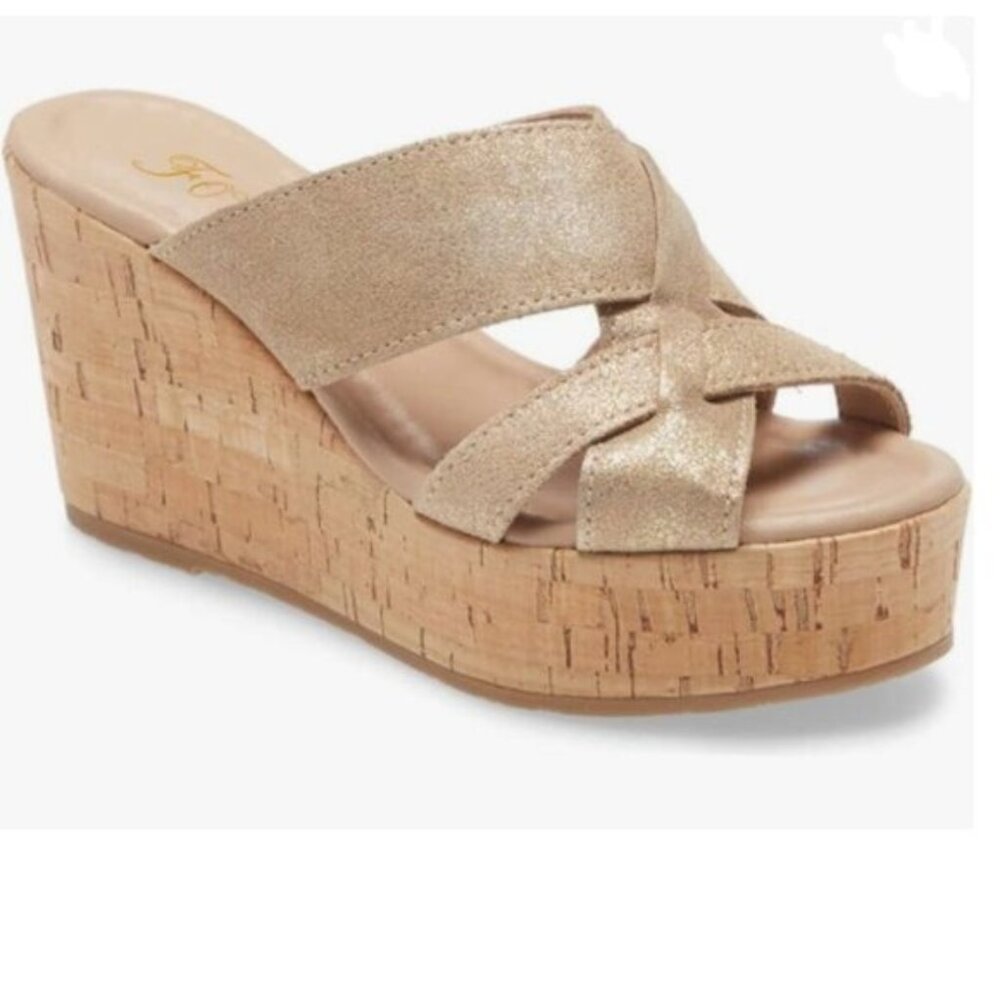 FOWT Gold Cork Wedge Sandals Cross Strappy High Platform Open Toe Slippers